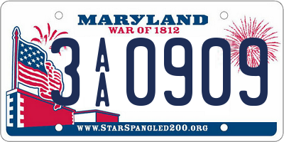 MD license plate 3AA0909