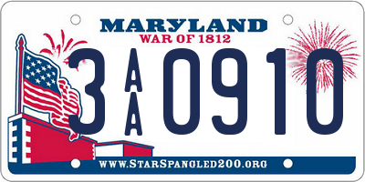 MD license plate 3AA0910