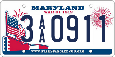 MD license plate 3AA0911