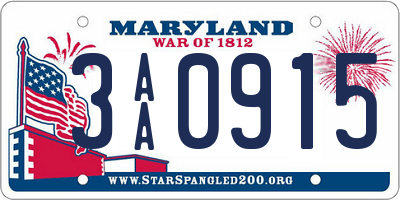 MD license plate 3AA0915