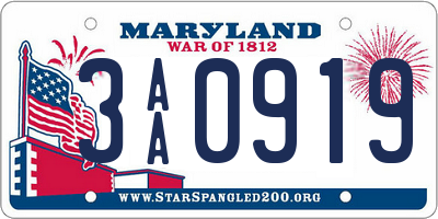 MD license plate 3AA0919