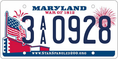 MD license plate 3AA0928