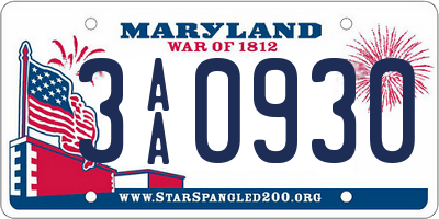 MD license plate 3AA0930