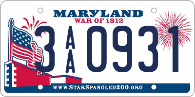 MD license plate 3AA0931