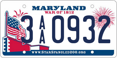 MD license plate 3AA0932