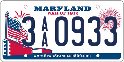 MD license plate 3AA0933