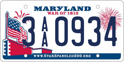 MD license plate 3AA0934