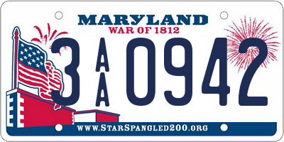 MD license plate 3AA0942