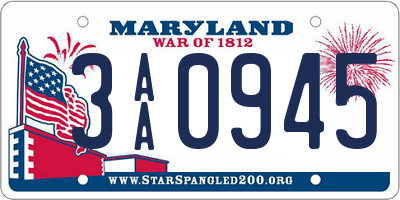 MD license plate 3AA0945