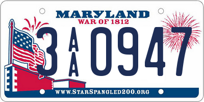 MD license plate 3AA0947