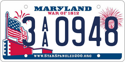 MD license plate 3AA0948