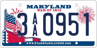 MD license plate 3AA0951