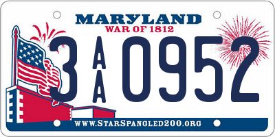 MD license plate 3AA0952