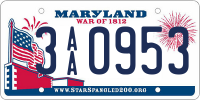 MD license plate 3AA0953