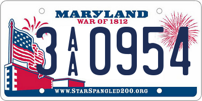 MD license plate 3AA0954