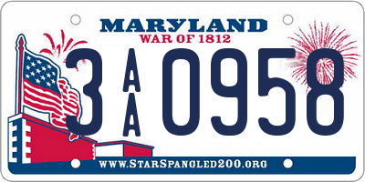 MD license plate 3AA0958