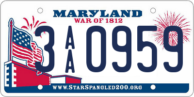 MD license plate 3AA0959