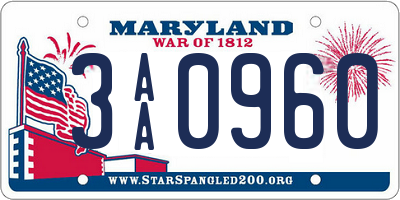 MD license plate 3AA0960