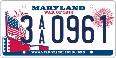 MD license plate 3AA0961