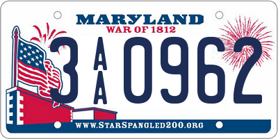 MD license plate 3AA0962