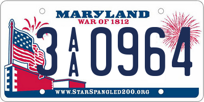 MD license plate 3AA0964