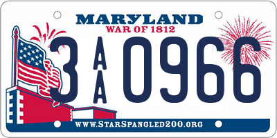 MD license plate 3AA0966