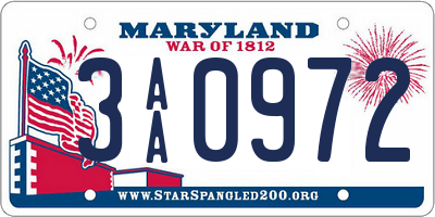 MD license plate 3AA0972