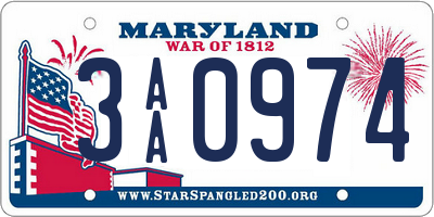 MD license plate 3AA0974