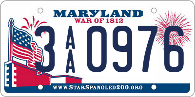 MD license plate 3AA0976