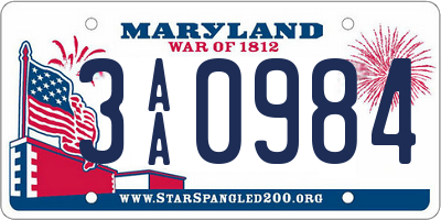 MD license plate 3AA0984