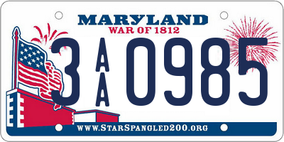 MD license plate 3AA0985