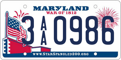 MD license plate 3AA0986