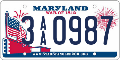 MD license plate 3AA0987