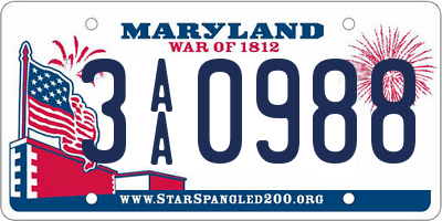 MD license plate 3AA0988