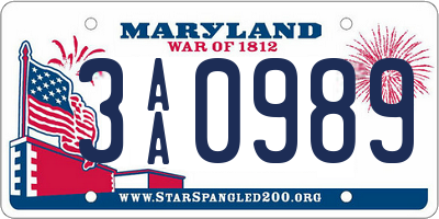 MD license plate 3AA0989