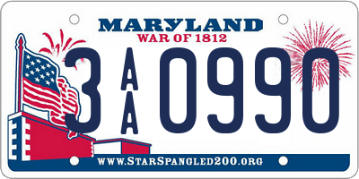 MD license plate 3AA0990