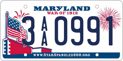 MD license plate 3AA0991