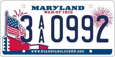 MD license plate 3AA0992