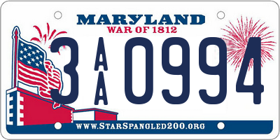 MD license plate 3AA0994