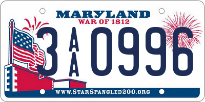 MD license plate 3AA0996