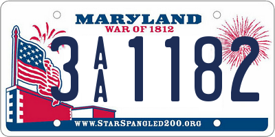 MD license plate 3AA1182