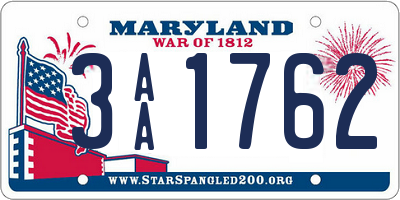 MD license plate 3AA1762