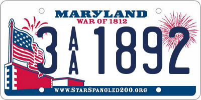 MD license plate 3AA1892