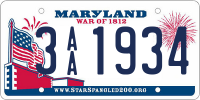 MD license plate 3AA1934