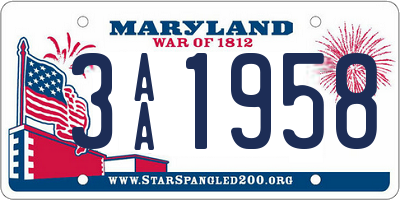 MD license plate 3AA1958