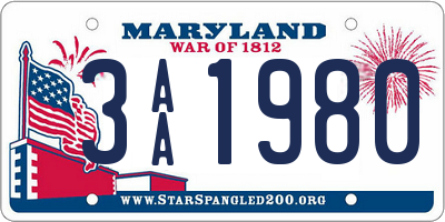 MD license plate 3AA1980