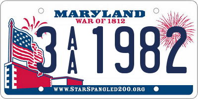 MD license plate 3AA1982