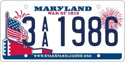 MD license plate 3AA1986