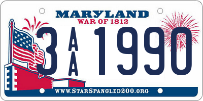 MD license plate 3AA1990