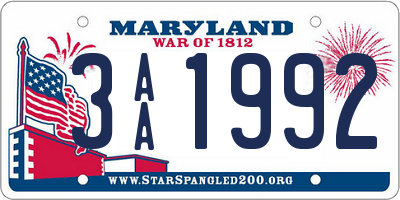 MD license plate 3AA1992